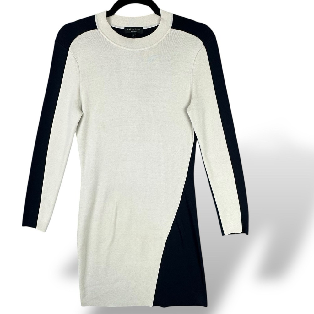 Rag & Bone Cecilee Long-Sleeve Colorblock Sheath Dress WMNS‎ Small Ivory Navy